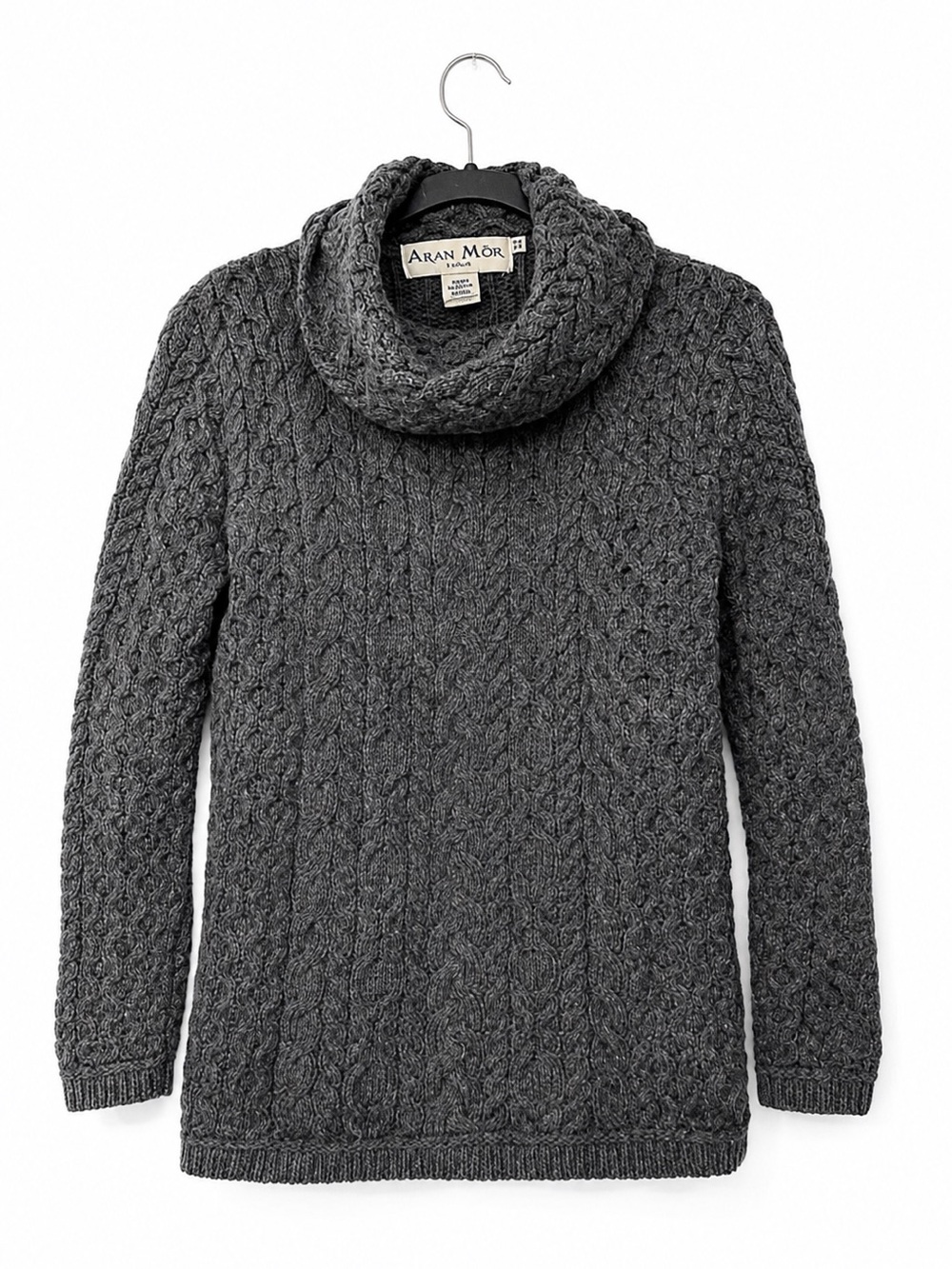 Aran Mor Merino Wool Made In Ireland -  Cable-Knit Cowl Neck Sweater
